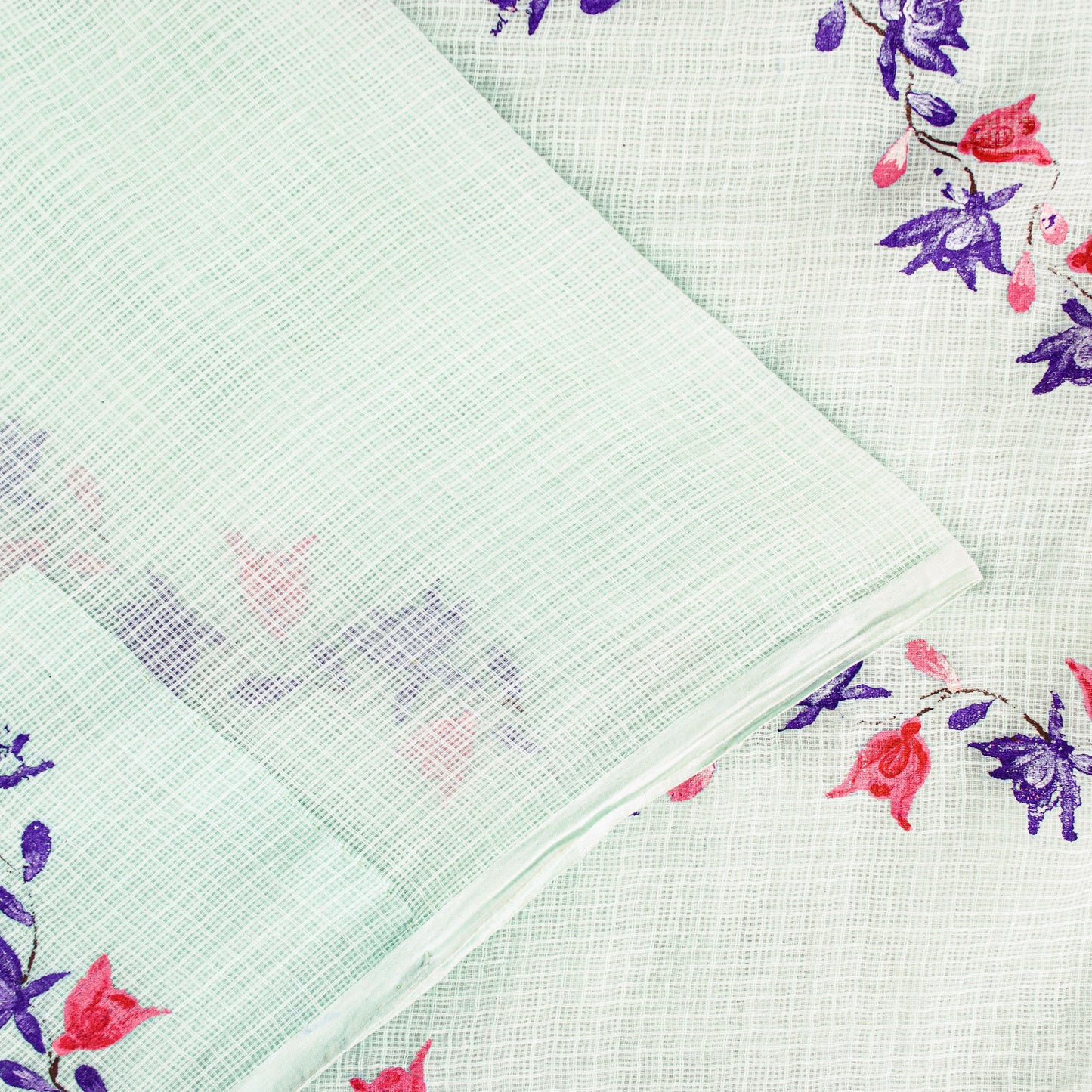 Sanskriti Vintage SeaGreen Pure Cotton Sarees Fabric 5.5+YD Handblock Kota Doria