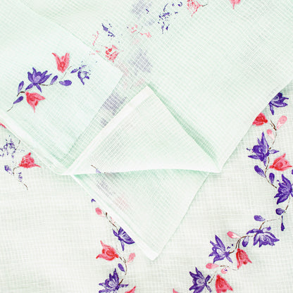 Sanskriti Vintage SeaGreen Pure Cotton Sarees Fabric 5.5+YD Handblock Kota Doria