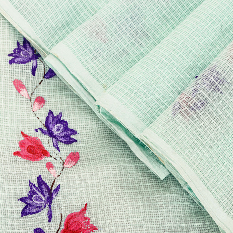 Sanskriti Vintage SeaGreen Pure Cotton Sarees Fabric 5.5+YD Handblock Kota Doria