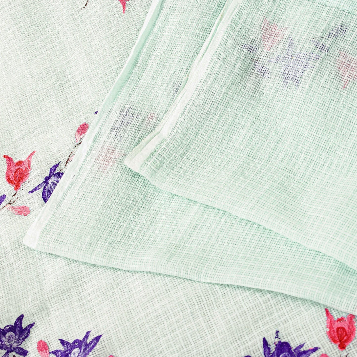 Sanskriti Vintage SeaGreen Pure Cotton Sarees Fabric 5.5+YD Handblock Kota Doria