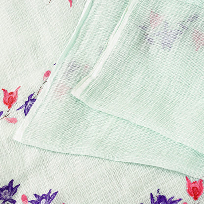 Sanskriti Vintage SeaGreen Pure Cotton Sarees Fabric 5.5+YD Handblock Kota Doria