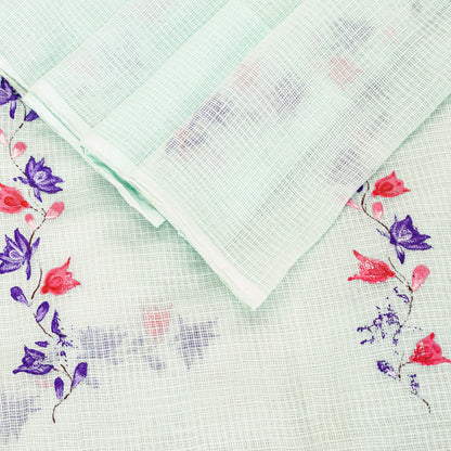 Sanskriti Vintage SeaGreen Pure Cotton Sarees Fabric 5.5+YD Handblock Kota Doria
