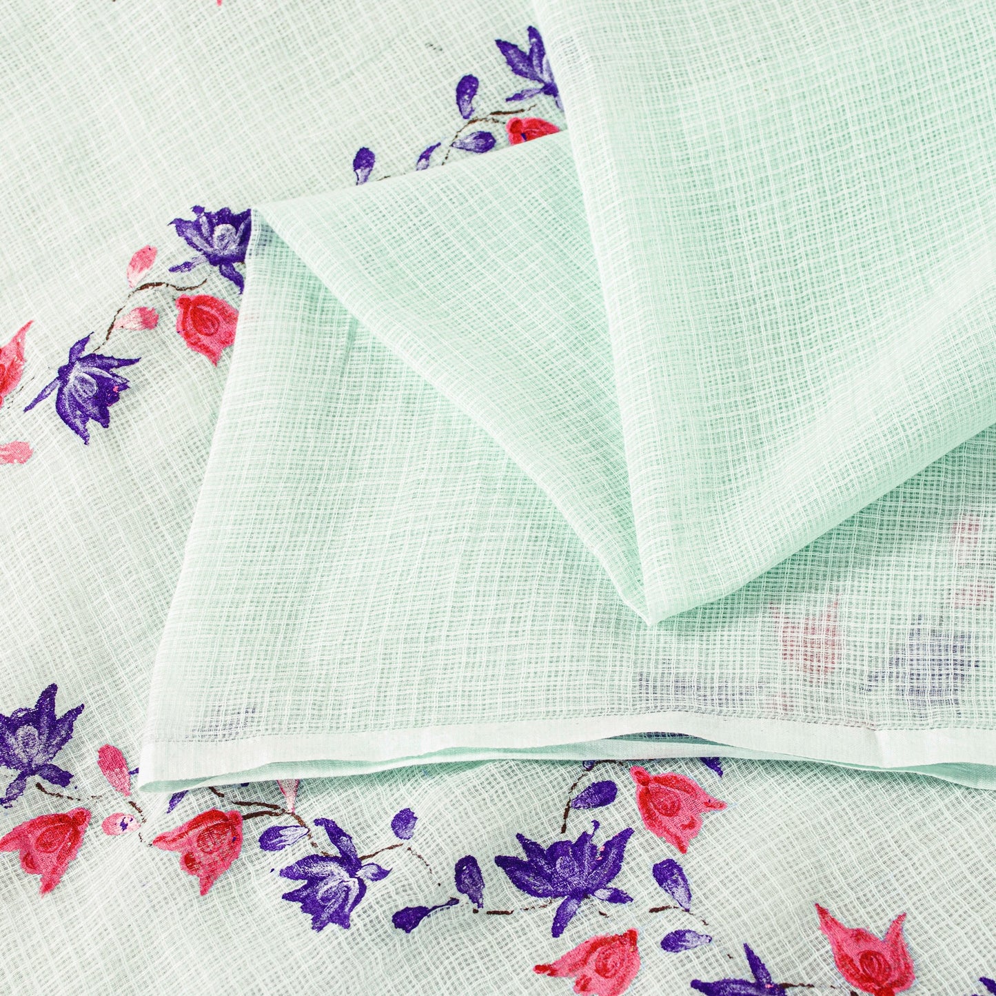 Sanskriti Vintage SeaGreen Pure Cotton Sarees Fabric 5.5+YD Handblock Kota Doria