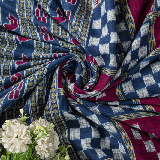 Sanskriti Vintage Saree Blue-Pink Pure Cotton Patan Patola Gujrat Print Sari 5YD