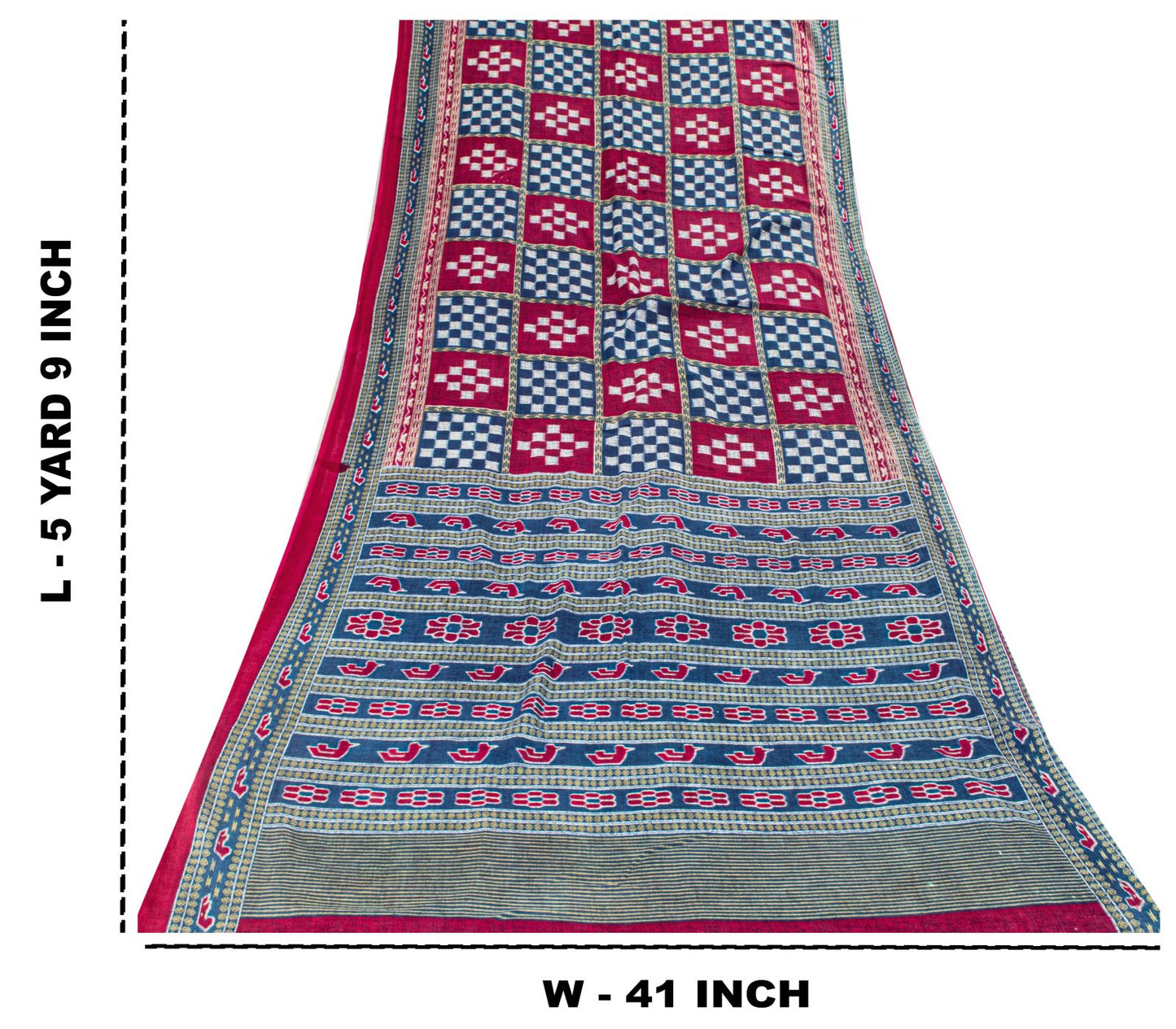 Sanskriti Vintage Saree Blue-Pink Pure Cotton Patan Patola Gujrat Print Sari 5YD