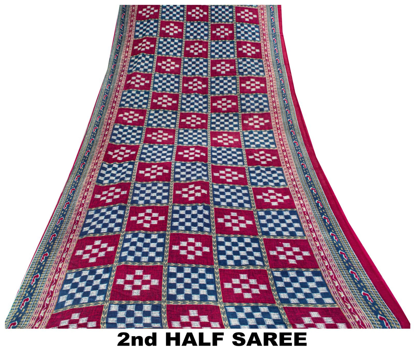 Sanskriti Vintage Saree Blue-Pink Pure Cotton Patan Patola Gujrat Print Sari 5YD