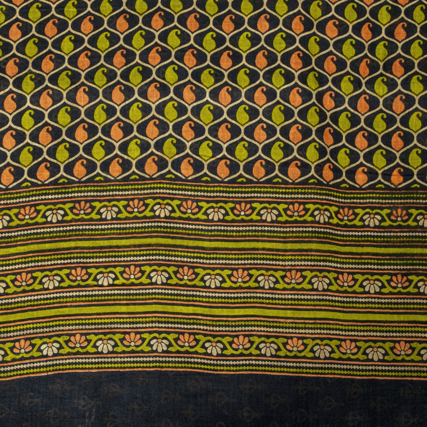 Sanskriti Vintage Saree Black Pure Cotton Floral Printed Sari 5+YD Craft Fabric