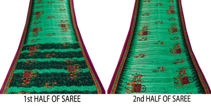 Sanskriti Vintage Saree Green Pure Cotton Warli Art Print Sari 5+YD Craft Fabric