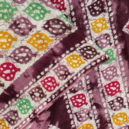 Sanskriti Vintage Saree Wine Soft Pure Cotton Abstract Batik Printed Sari 5+YD