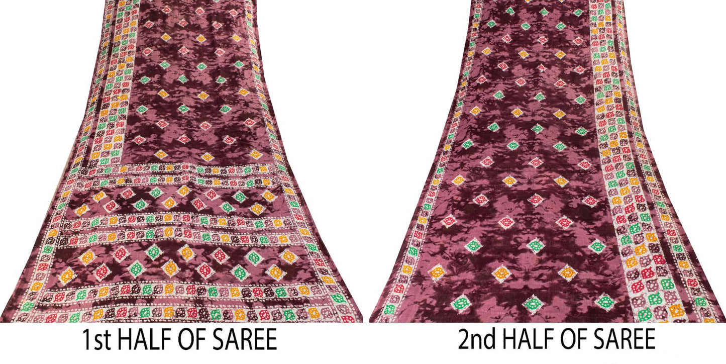 Sanskriti Vintage Saree Wine Soft Pure Cotton Abstract Batik Printed Sari 5+YD