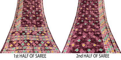 Sanskriti Vintage Saree Wine Soft Pure Cotton Abstract Batik Printed Sari 5+YD