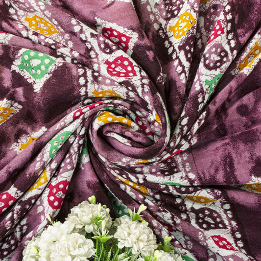 Sanskriti Vintage Saree Wine Soft Pure Cotton Abstract Batik Printed Sari 5+YD