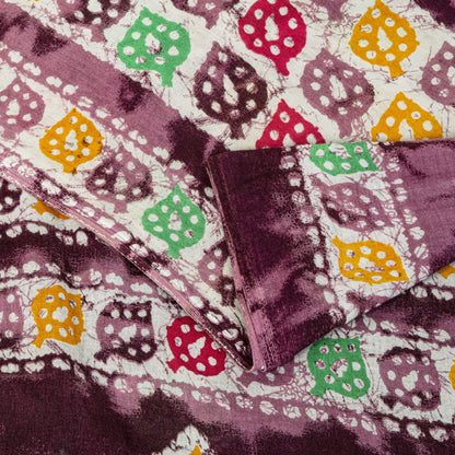 Sanskriti Vintage Saree Wine Soft Pure Cotton Abstract Batik Printed Sari 5+YD