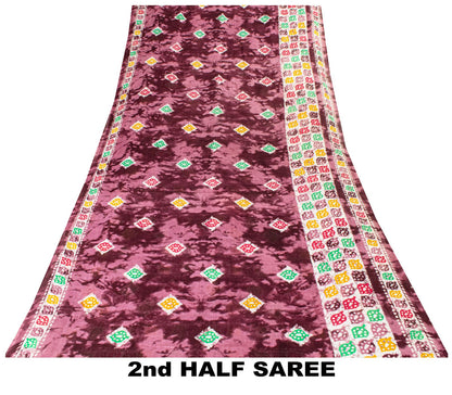 Sanskriti Vintage Saree Wine Soft Pure Cotton Abstract Batik Printed Sari 5+YD
