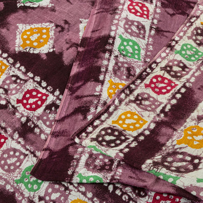 Sanskriti Vintage Saree Wine Soft Pure Cotton Abstract Batik Printed Sari 5+YD