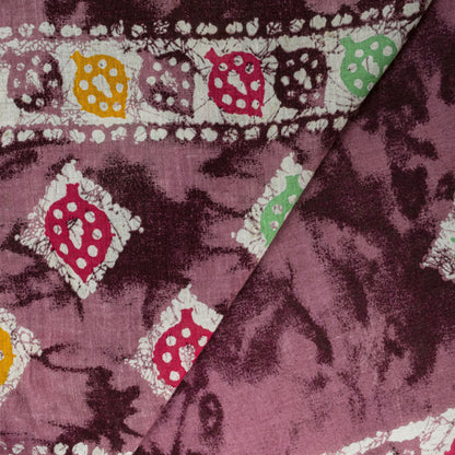 Sanskriti Vintage Saree Wine Soft Pure Cotton Abstract Batik Printed Sari 5+YD