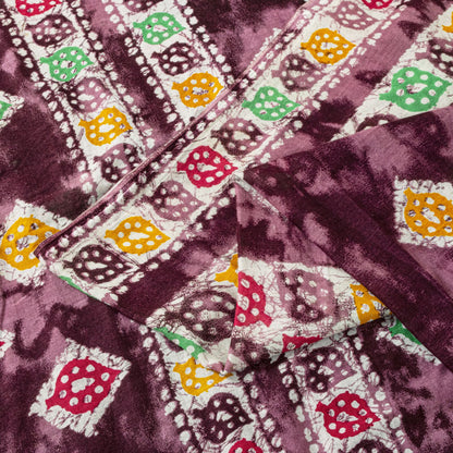 Sanskriti Vintage Saree Wine Soft Pure Cotton Abstract Batik Printed Sari 5+YD