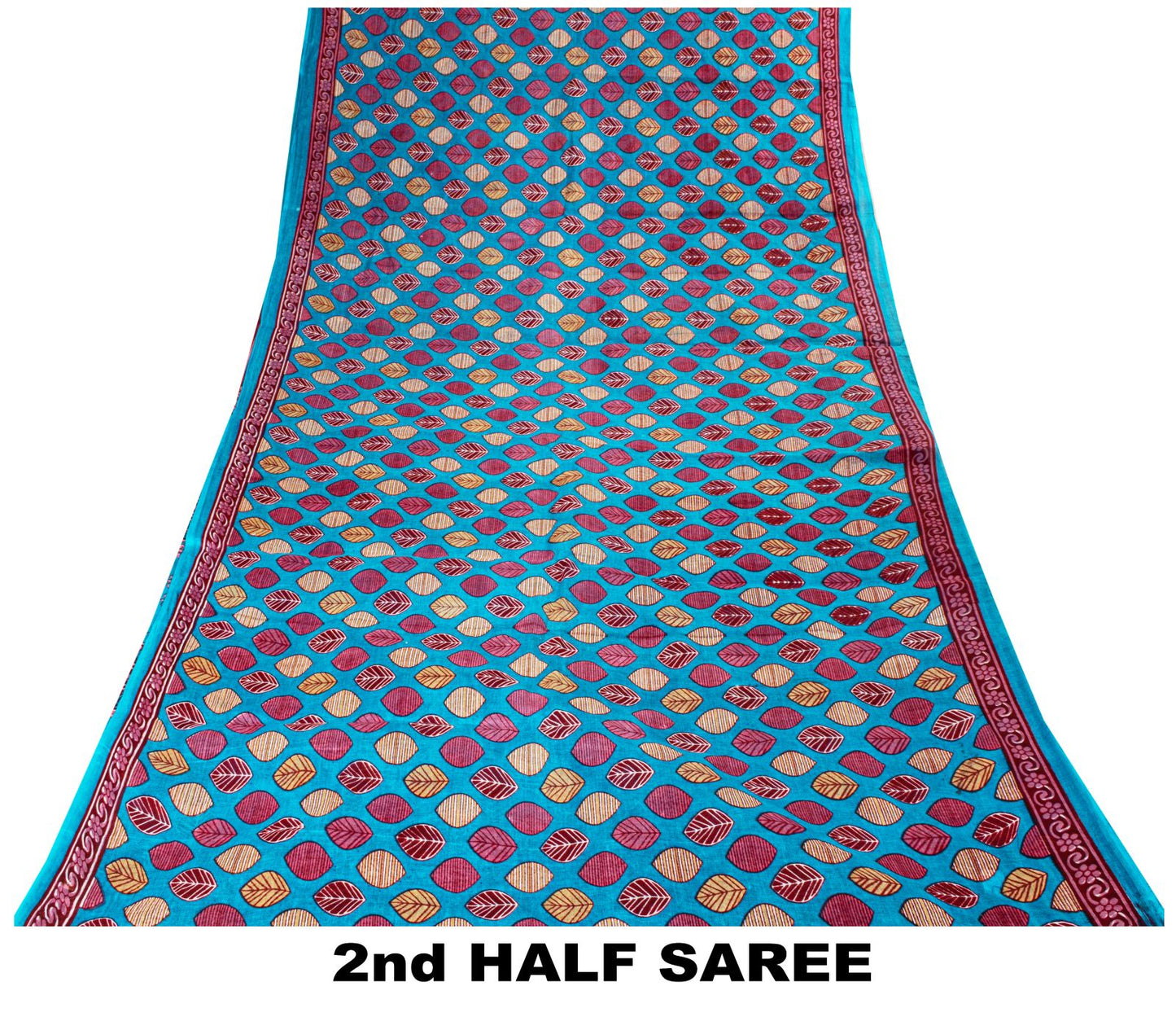 Sanskriti Vintage Saree Blue 100%Pure Cotton Leaf Printed Sari 5+YD Craft Fabric