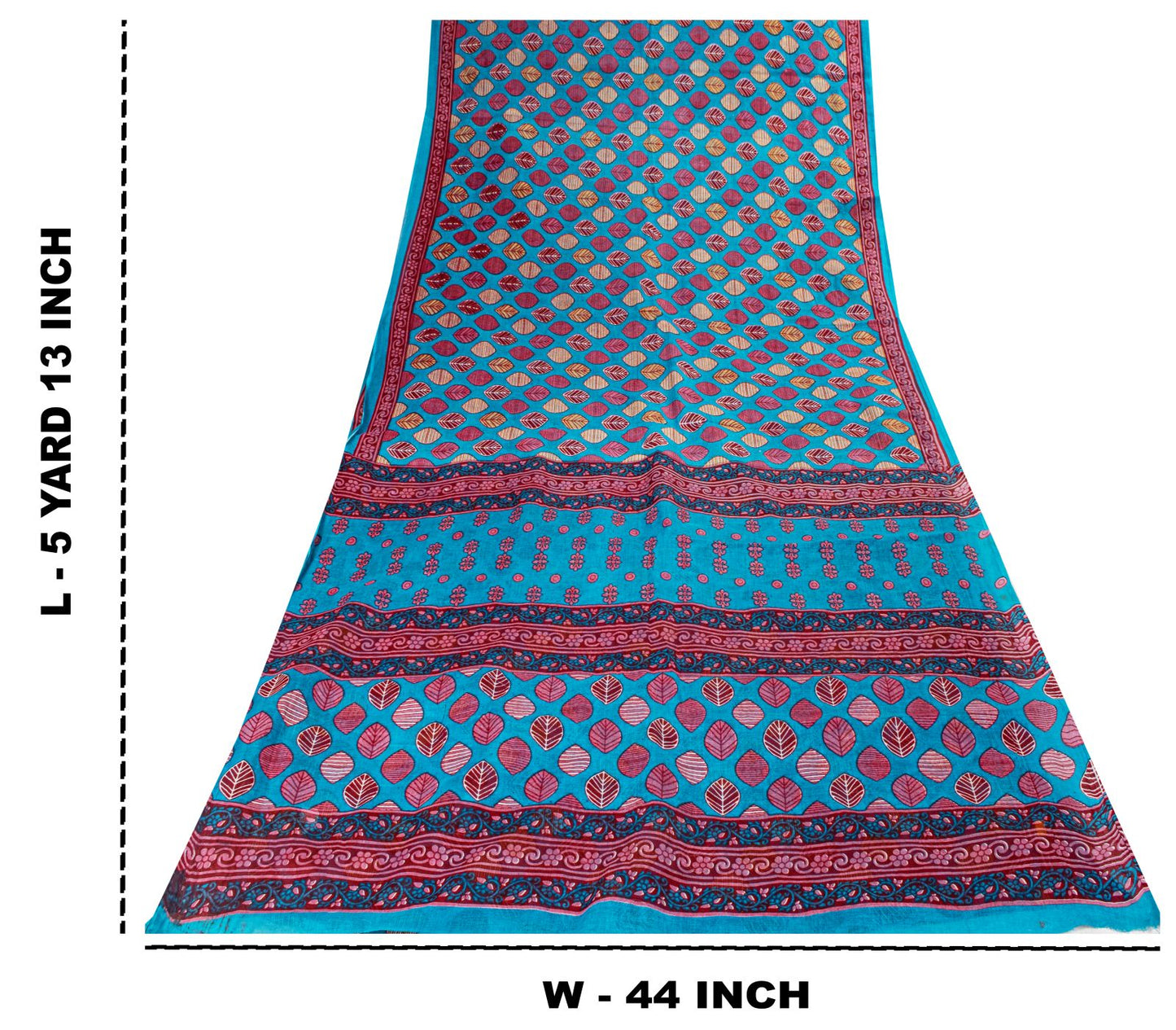 Sanskriti Vintage Saree Blue 100%Pure Cotton Leaf Printed Sari 5+YD Craft Fabric