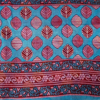 Sanskriti Vintage Saree Blue 100%Pure Cotton Leaf Printed Sari 5+YD Craft Fabric
