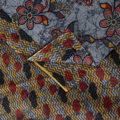 Sanskriti Vintage Saree Bluish-Gray Pure Cotton Floral Printed Sari 5+YD Fabric