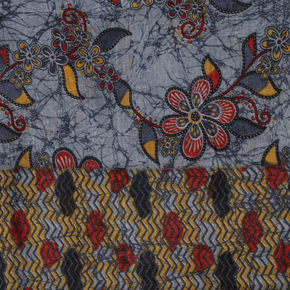 Sanskriti Vintage Saree Bluish-Gray Pure Cotton Floral Printed Sari 5+YD Fabric