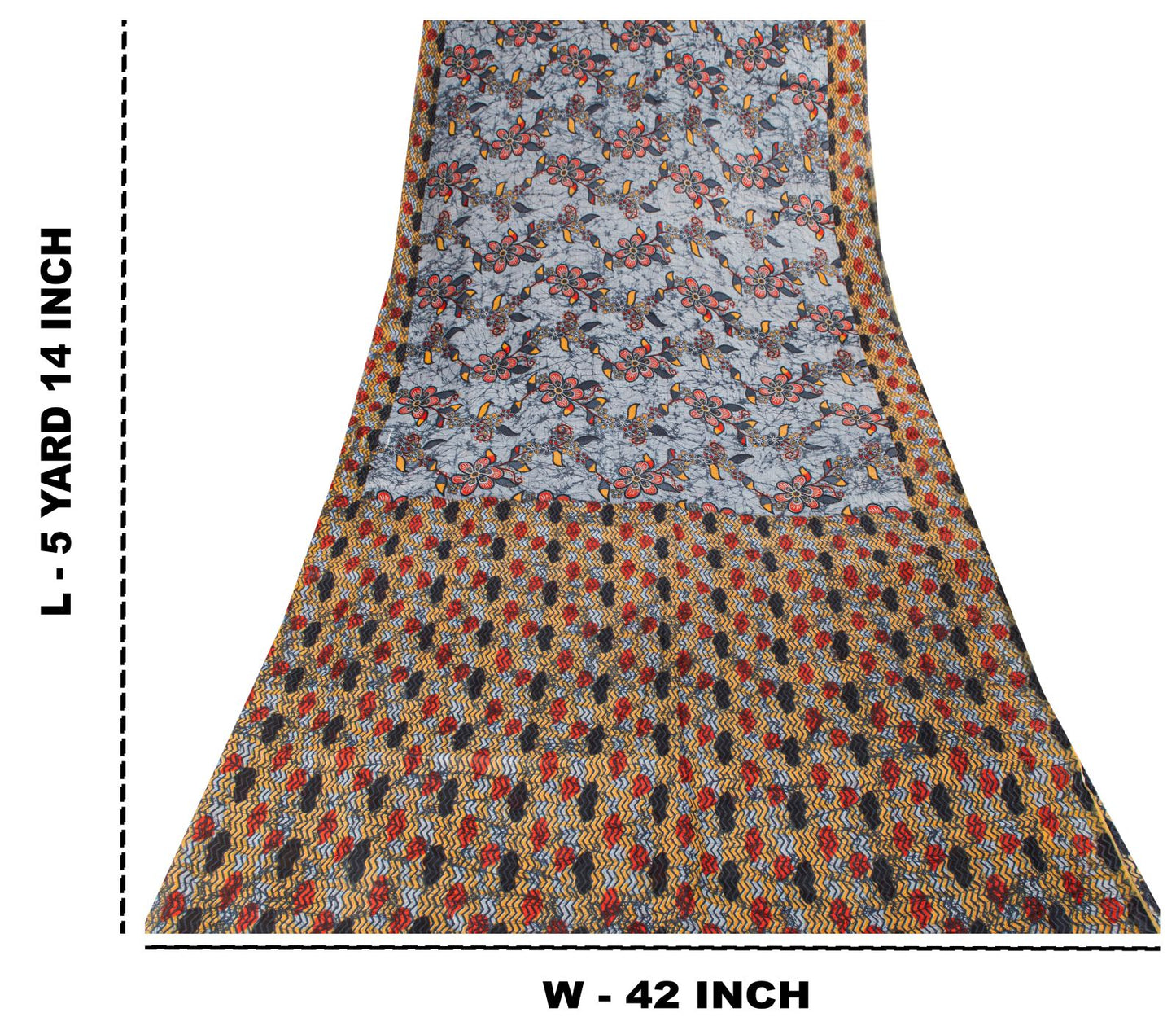 Sanskriti Vintage Saree Bluish-Gray Pure Cotton Floral Printed Sari 5+YD Fabric