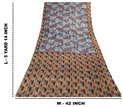 Sanskriti Vintage Saree Bluish-Gray Pure Cotton Floral Printed Sari 5+YD Fabric