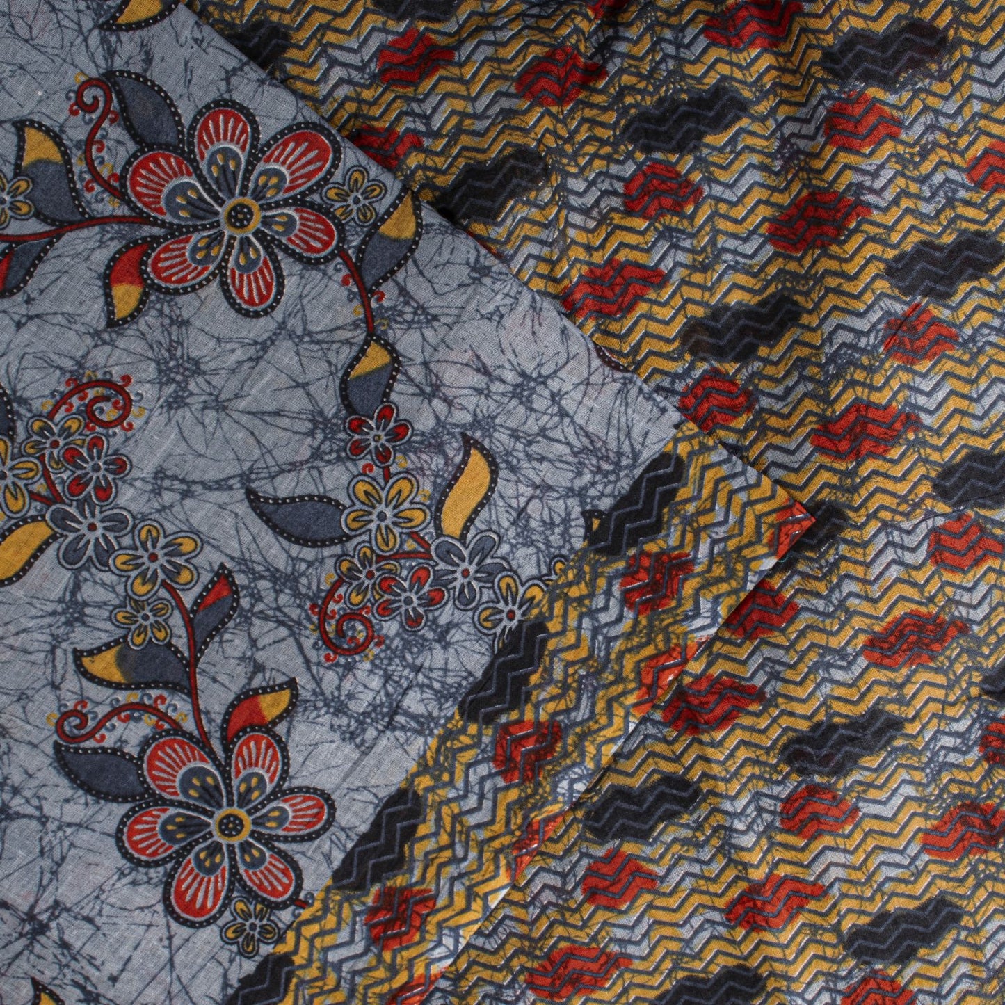Sanskriti Vintage Saree Bluish-Gray Pure Cotton Floral Printed Sari 5+YD Fabric