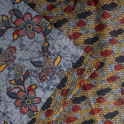 Sanskriti Vintage Saree Bluish-Gray Pure Cotton Floral Printed Sari 5+YD Fabric
