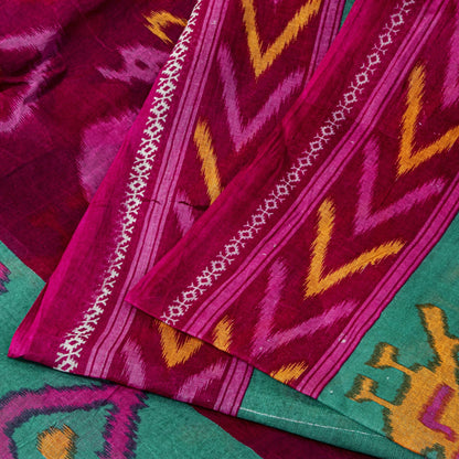 Sanskriti Vintage Saree Green-Pink Pure Cotton Peacock Patola Printed Sari 5.5YD