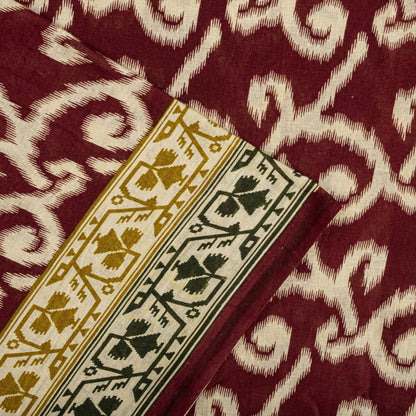 Sanskriti Vintage Saree Red 100% Pure Cotton Ikat-Jamdani Print Sari 5+YD Craft Fabric