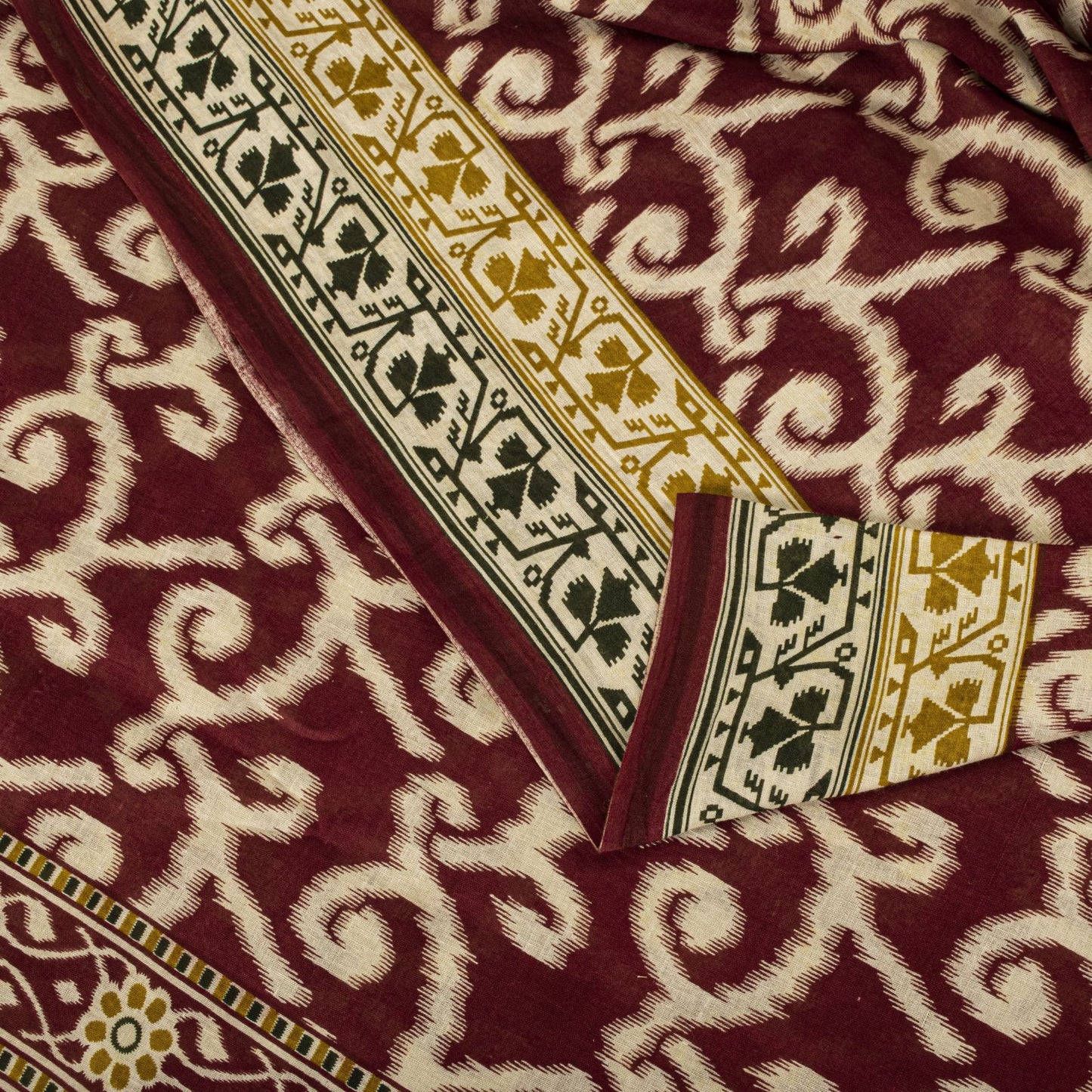 Sanskriti Vintage Saree Red 100% Pure Cotton Ikat-Jamdani Print Sari 5+YD Craft Fabric