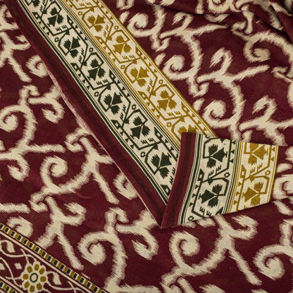 Sanskriti Vintage Saree Red 100% Pure Cotton Ikat-Jamdani Print Sari 5+YD Craft Fabric