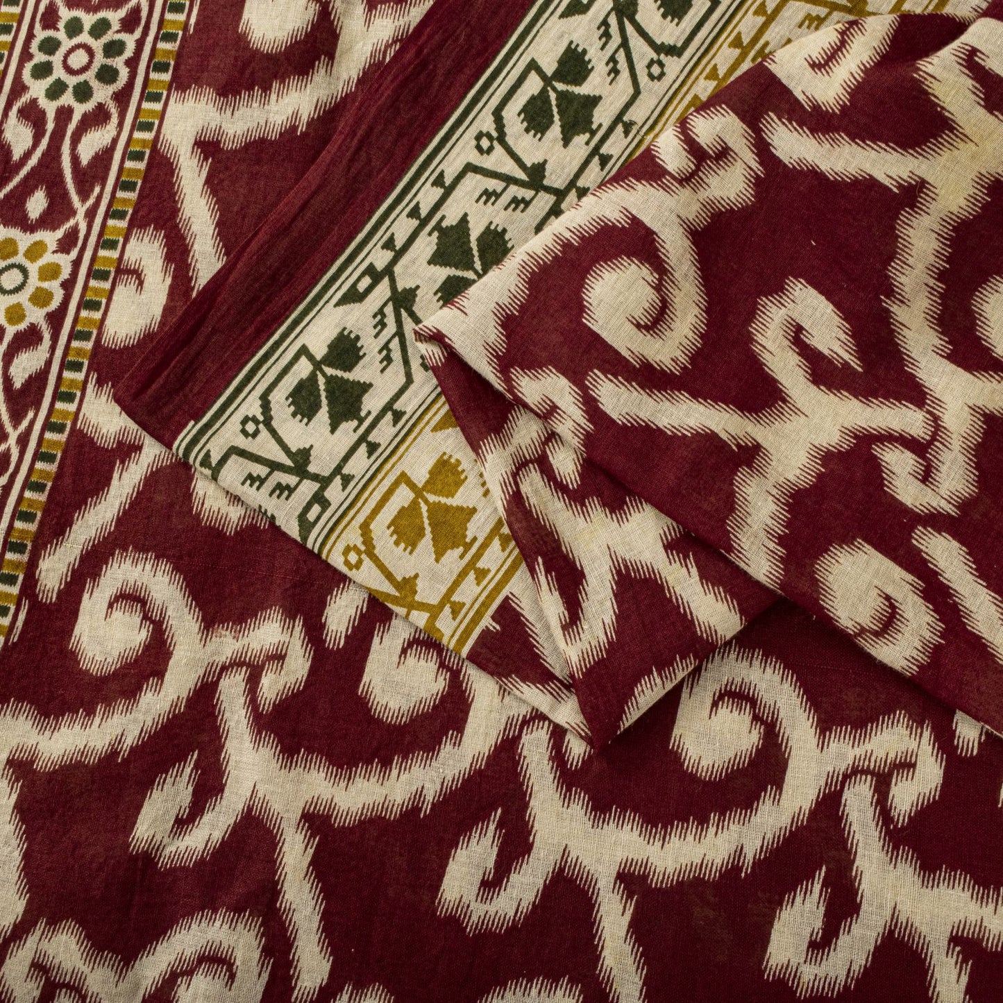 Sanskriti Vintage Saree Red 100% Pure Cotton Ikat-Jamdani Print Sari 5+YD Craft Fabric
