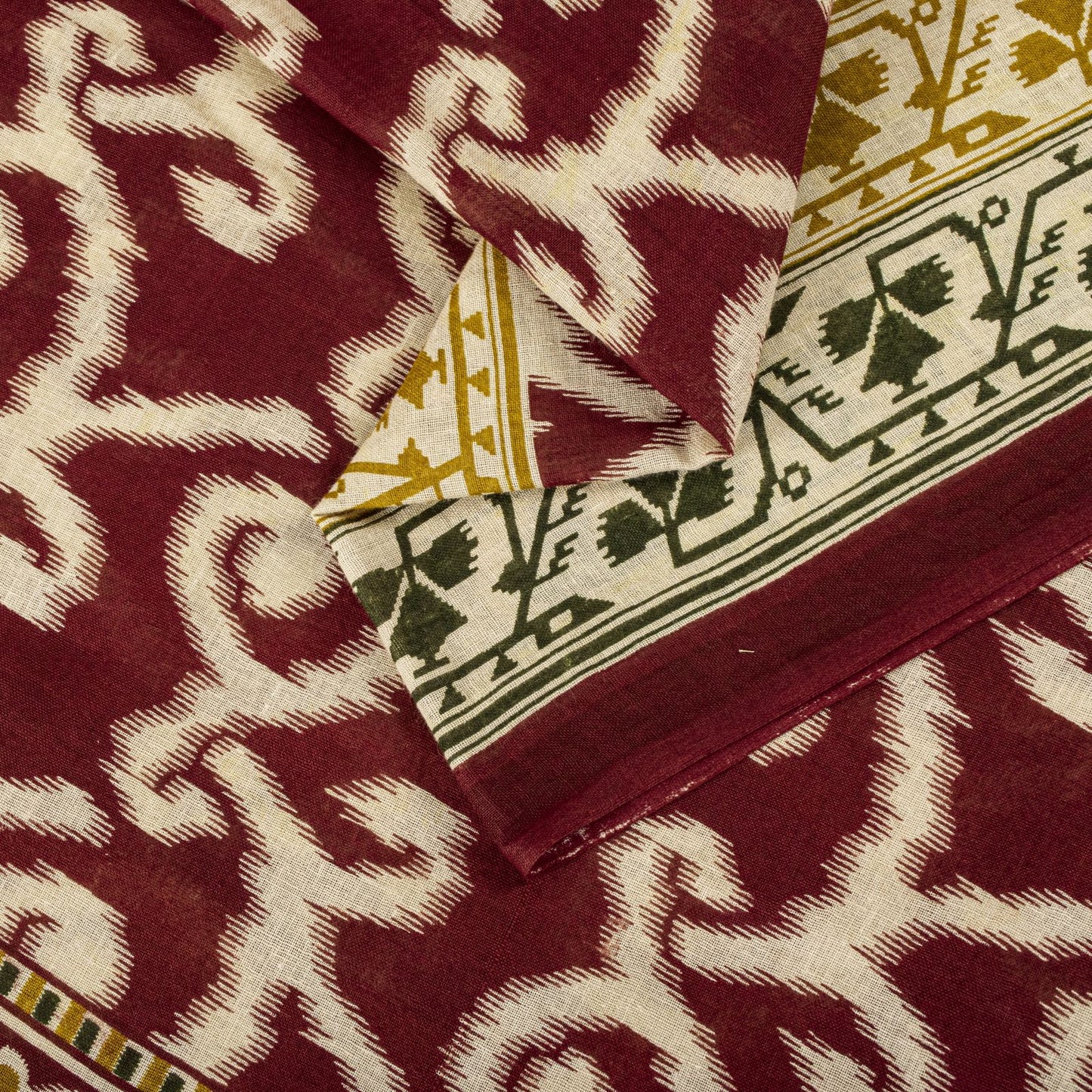 Sanskriti Vintage Saree Red 100% Pure Cotton Ikat-Jamdani Print Sari 5+YD Craft Fabric