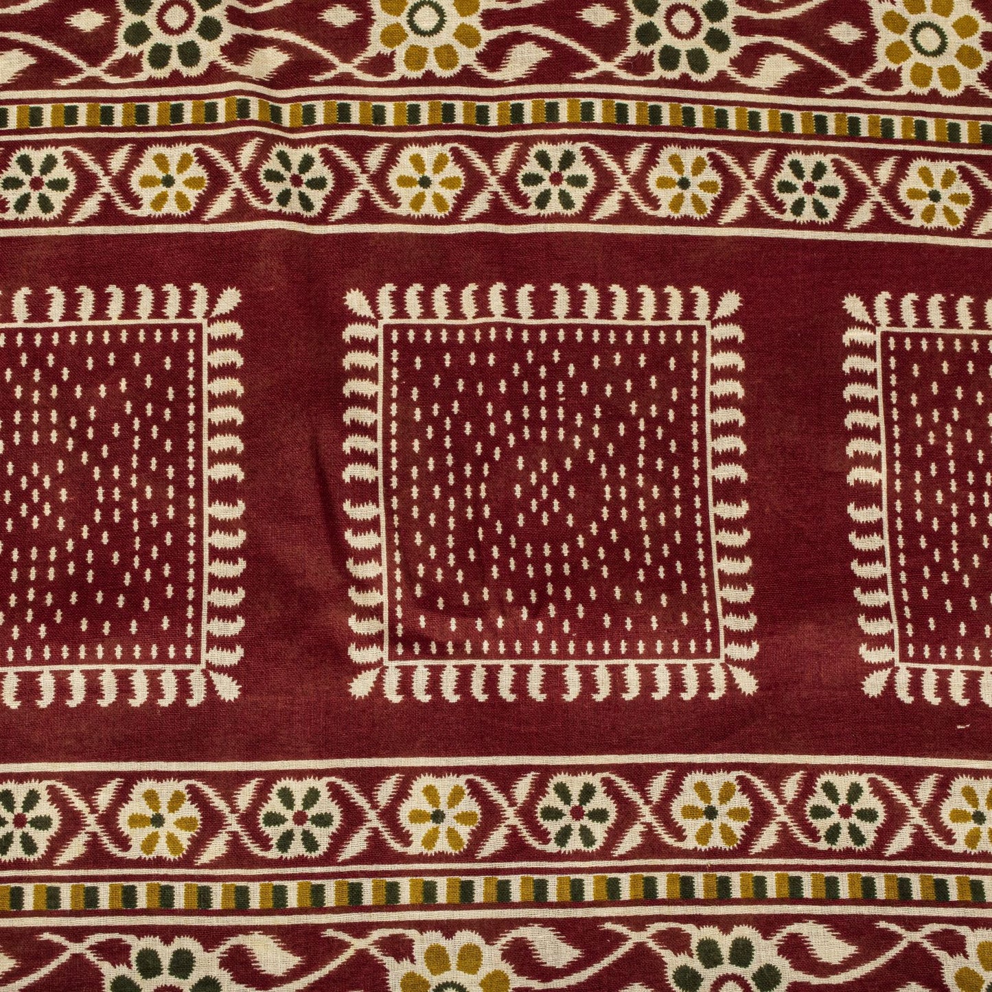 Sanskriti Vintage Saree Red 100% Pure Cotton Ikat-Jamdani Print Sari 5+YD Craft Fabric