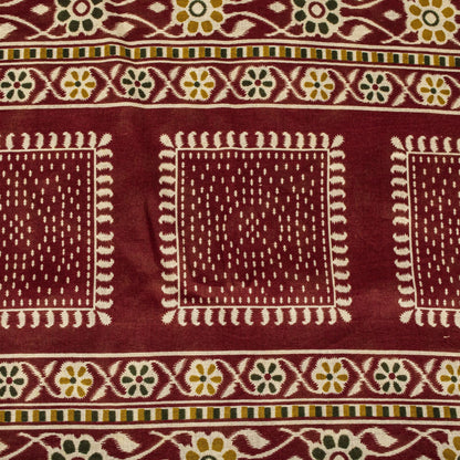 Sanskriti Vintage Saree Red 100% Pure Cotton Ikat-Jamdani Print Sari 5+YD Craft Fabric