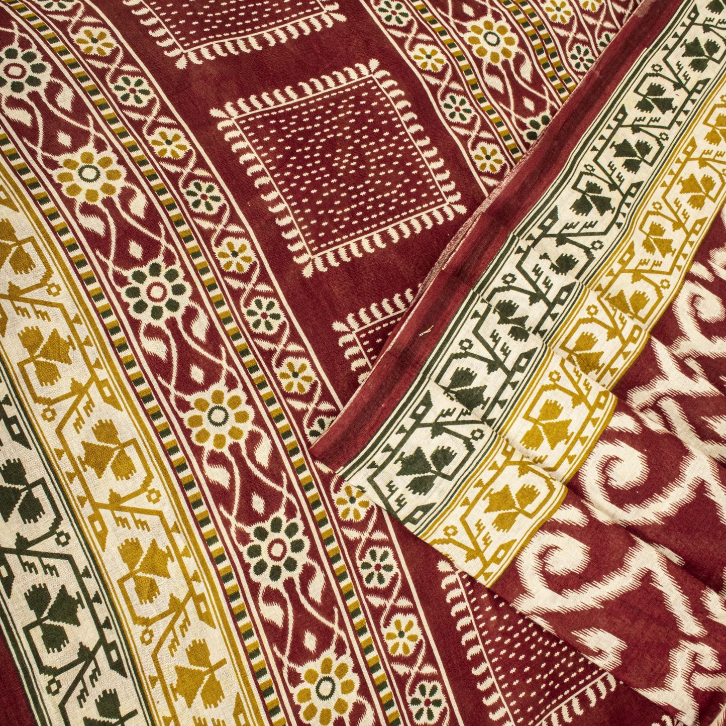 Sanskriti Vintage Saree Red 100% Pure Cotton Ikat-Jamdani Print Sari 5+YD Craft Fabric
