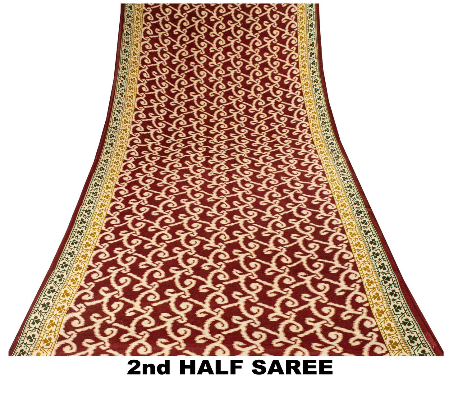 Sanskriti Vintage Saree Red 100% Pure Cotton Ikat-Jamdani Print Sari 5+YD Craft Fabric