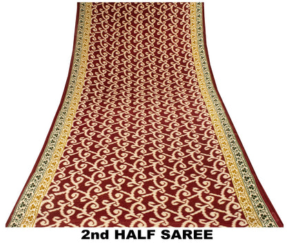 Sanskriti Vintage Saree Red 100% Pure Cotton Ikat-Jamdani Print Sari 5+YD Craft Fabric