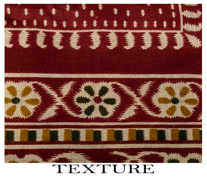 Sanskriti Vintage Saree Red 100% Pure Cotton Ikat-Jamdani Print Sari 5+YD Craft Fabric