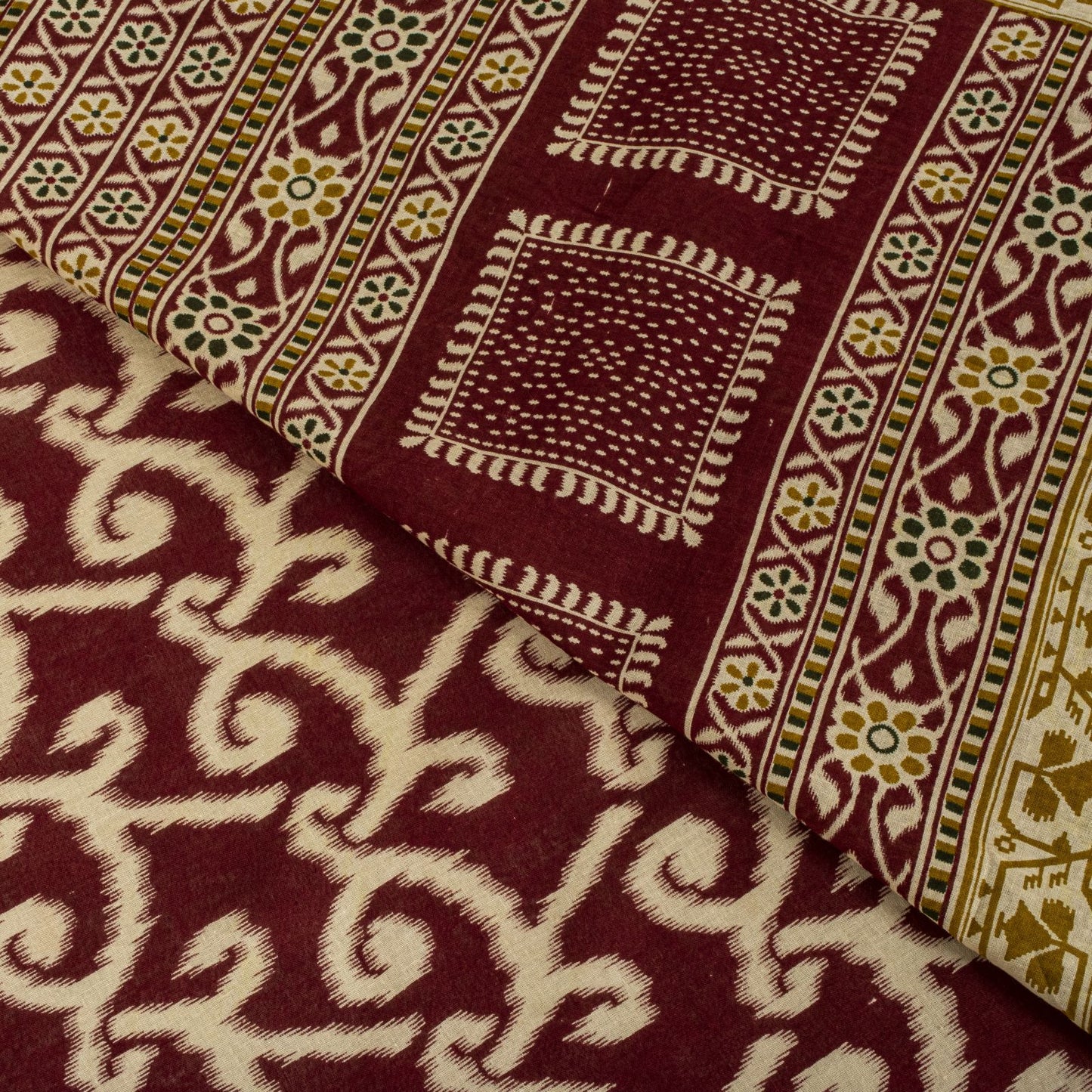 Sanskriti Vintage Saree Red 100% Pure Cotton Ikat-Jamdani Print Sari 5+YD Craft Fabric