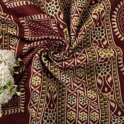 Sanskriti Vintage Saree Red 100% Pure Cotton Ikat-Jamdani Print Sari 5+YD Craft Fabric