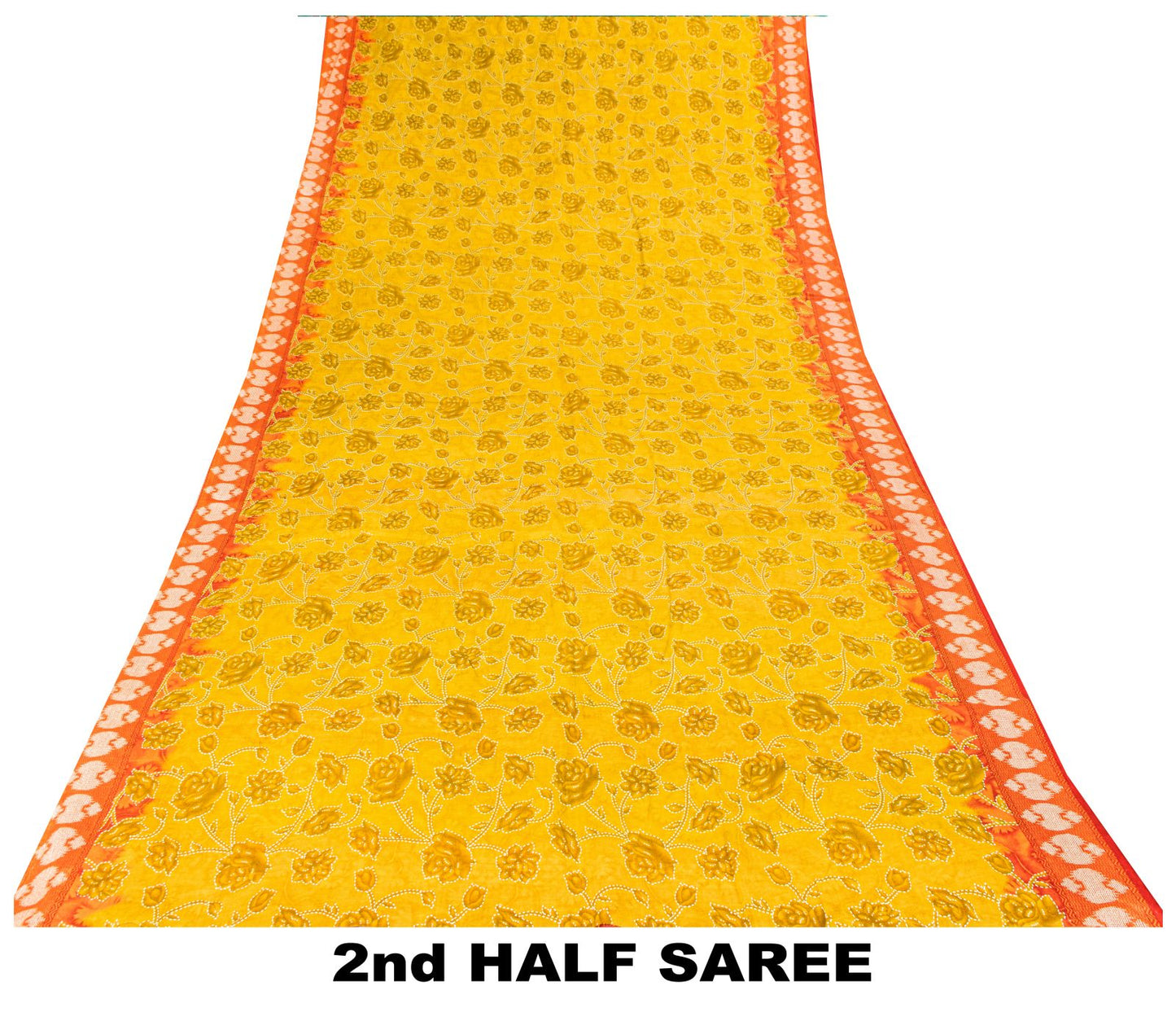 Sanskriti Vintage Saree Yellow Pure Cotton Kantha Floral Print Sari 5.5YD Fabric