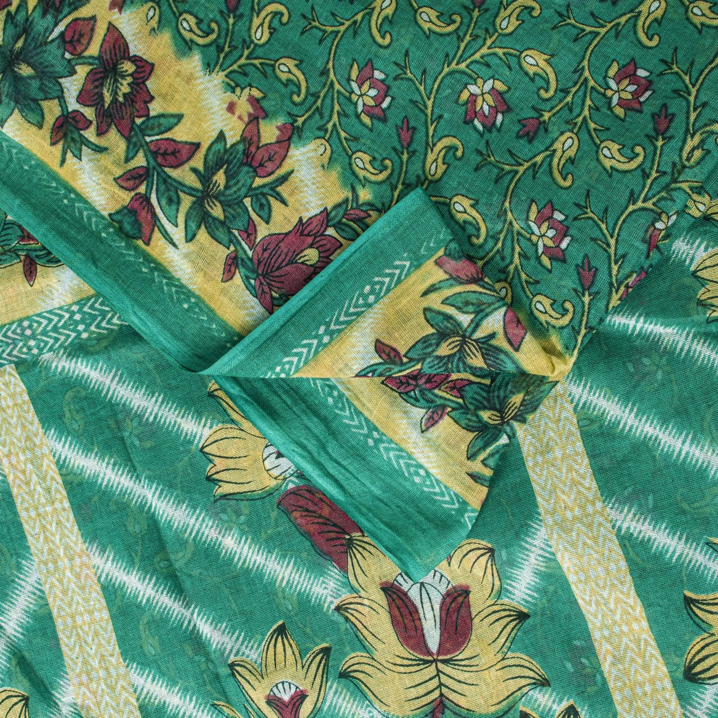 Sanskriti Vintage Saree Green Soft Pure Cotton Digital Printed Sari 5+YD Fabric