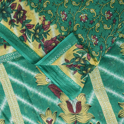 Sanskriti Vintage Saree Green Soft Pure Cotton Digital Printed Sari 5+YD Fabric