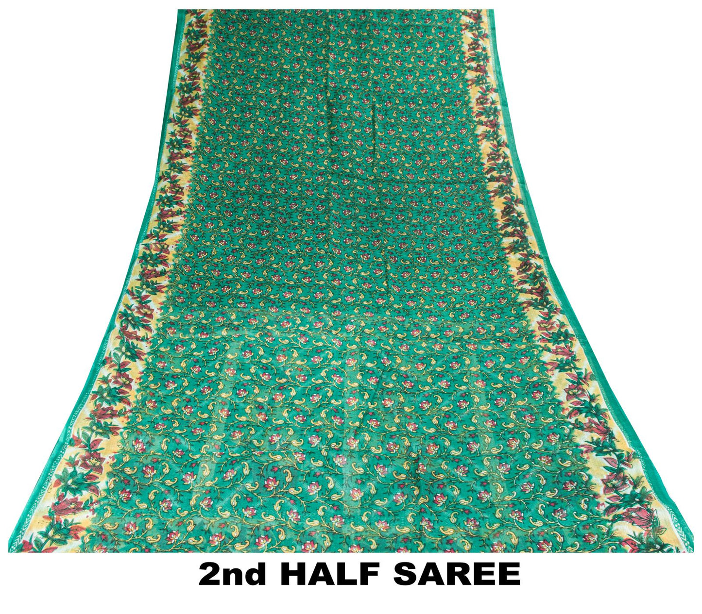 Sanskriti Vintage Saree Green Soft Pure Cotton Digital Printed Sari 5+YD Fabric
