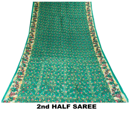 Sanskriti Vintage Saree Green Soft Pure Cotton Digital Printed Sari 5+YD Fabric