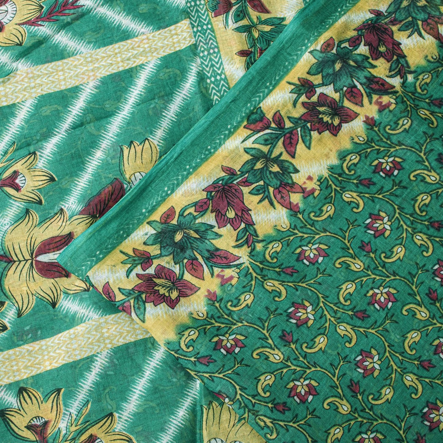 Sanskriti Vintage Saree Green Soft Pure Cotton Digital Printed Sari 5+YD Fabric